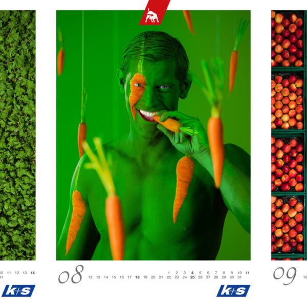 Künstler Jörg Düsterwald hat als Auftragsarbeiten Bodypaintingmotive für einen Firmenkalender realisiert.