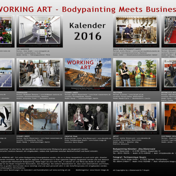 Kalender-Infoseite vom Kalender WORKING ART - Bodypainting meets Business 2016